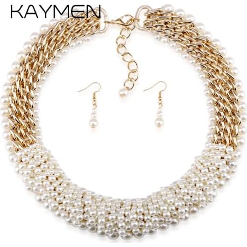 KAYMEN New Bohemian Handmade Pearls Cokers Necklace Sets for Women Statement Collar Necklace Bijoux Jewerly Sets