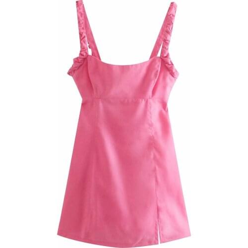 Casual Dress Womens Summer Sexy Slim Waist Midi Dress Color Linen Sling Split Temperament Dress New Womens Simple Fashion 2021