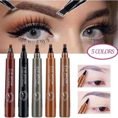 5 Color 3D Liquid Eyebrow Pencil 4 Fork Liquid Eyebrow Tattoo Pen Sketch Brow Dye Cosmetic Waterproof Lasting Durable Eye Makeup