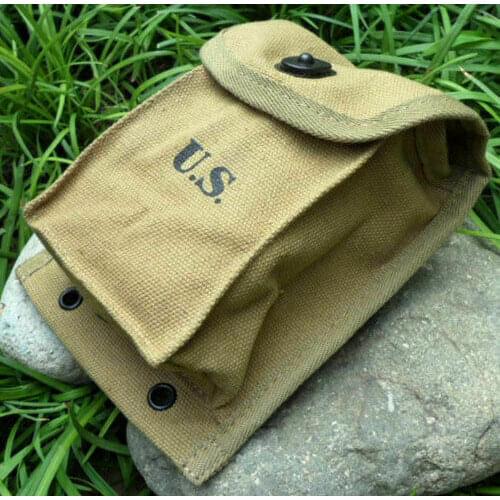WWII US MAGAZINE HAND GRENADE AMMUNITION RIGGER POUCH POCKET KHAKI CANVAS PACK