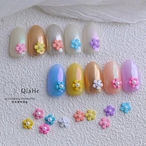 10pcs Macaron Pastoral Three-dimensional Pearl Flower Scrub Colorful Sun Flower Nail Jewelry Art Decoration Nail Accessories