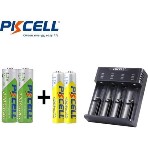 NIMH 1.2V PKCELL 2/4Pcs AA 2200mah/ AAA 1000mah Rechargeable Battery With 1-4Slots NIMH/Li-ion Charger And Battery Box