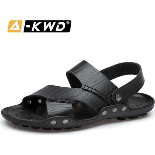 2020 Black Leather Men Sandals Summer Beach House Slippers Comfort Walking Men Casual Shoes Soft Sandals Men Sandalias Hombre 46