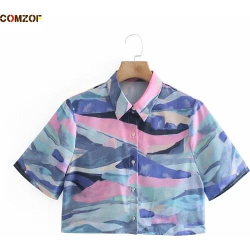 2021 Summer Fashion Women Shirts Short Sleeve Crop Tops Printed Blouse New Arrival Tees Clothing Camisas De Mujer