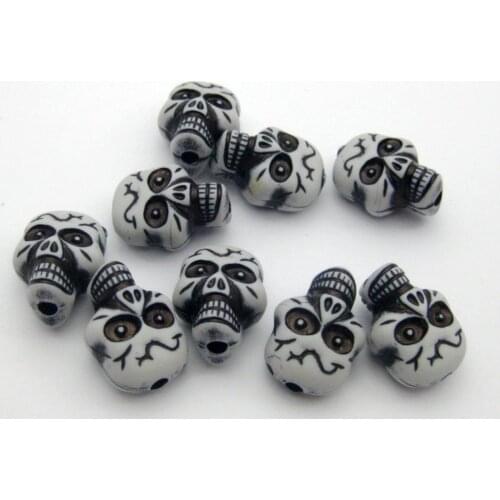 25 White Acrylic Halloween Gothic Skull Beads 20mm(Double side)