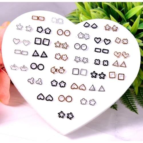 36 Pairs/lot Plastic Anti Allergy Girls Earrings Hollow Out Geometric Star Heart stud earring for Childen Jewelry Dropshipping