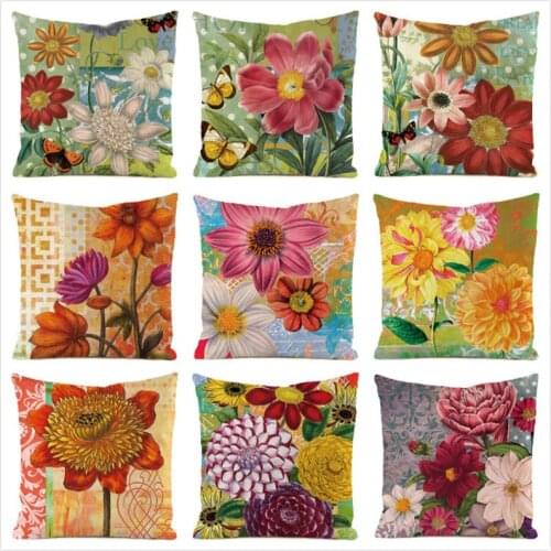 45cm*45cm Colorful Flower In Clusters Inimitated Silk Fabric Throw Pillow Covers Couch Cushion Cover Home Decorative Pillows