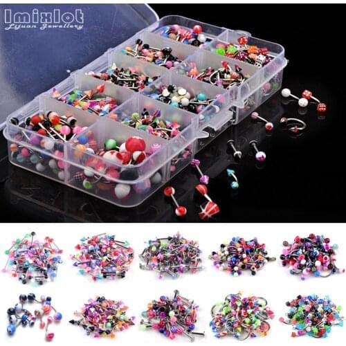 50/100PCS Mixed Acrylic Surgical Steel Body Piercing Jewelry Lot Bulk Nose Ring Tongue Bar Navel Eyebrow Lip Labret Piercing Set