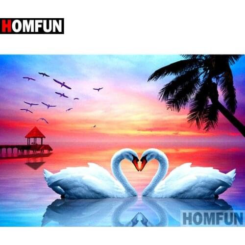 HOMFUN Full Square/Round Drill 5D DIY Diamond Painting "White Swan" Embroidery Cross Stitch 5D Home Decor Gift A13843