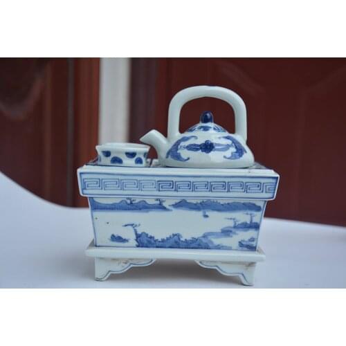 Antique Old QingDynasty porcelain teapot,white and blue,Hand Painted Decoration /Collection/ crafts,Free shipping