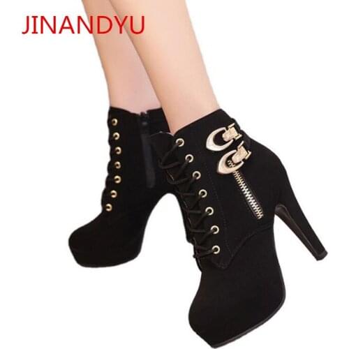 High Heels Ankle Boots for Women Leather Shoes Size 43 Platform Leather Boots Ladies High Heel Shoes Fashion Thin High Heels