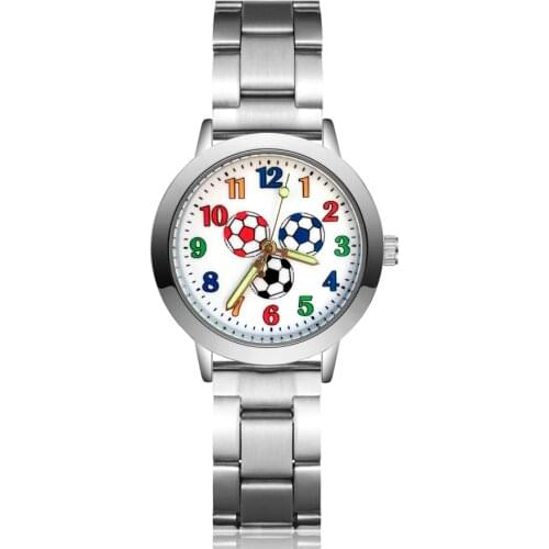 Cute Cartoon Football Style Childrens Watches Kids Student Girls boys Quartz Metal Steel Wrist Watch JA176