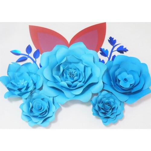 DIY Giant Paper Flowers Artificial Rose Fleurs Backdrops 5pcs+2 Leave+2 Ears For Wedding Decorations Baby Nursery Video Tutorial