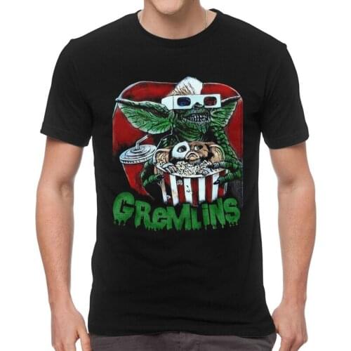 Gremlins Humorous T Shirts Men Short Sleeve Cotton T-shirt Gizmo 80s Movie Mogwai Monster Horror Retro Sci Fi Tee Graphic Tshirt