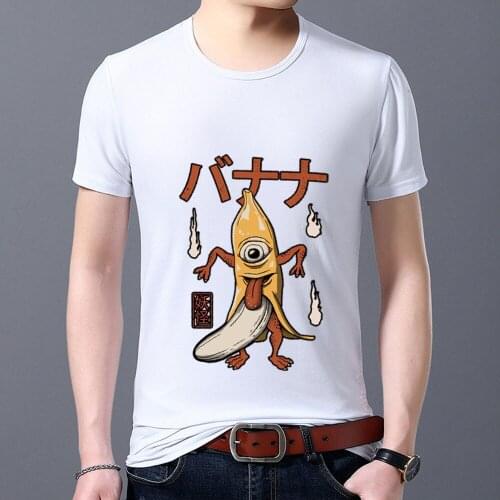 T-shirts Man All-match White O-neck Tops Cute Funny Monster Pattern Series Male Tee High Quality Harajuku Short Sleeve Clothes