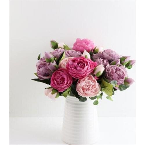 Rose 5 Big Head Fake Flowers 30cm Home Wedding Decoration indoor Pink Silk Artificial Flowers Bouquet