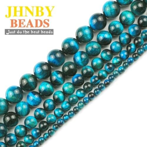 JHNBY Lake blue tigers eye Natural Stone 4/6/8/10/12MM Round spacers Loose beads for Jewelry making DIY bracelets accessories