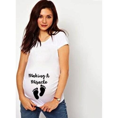 Summer Footprint Cartoon Maternity T-shirt Plus Size M-2XL Pregnancy Funny Short Sleeve T-shirts Tops Pregnant Women Clothes