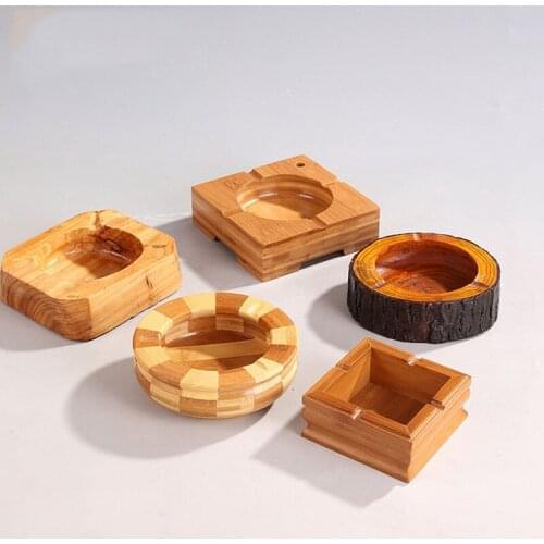 Logo Customized Durable Fashion Bamboo Ashtrays For Home Decoration Office Meeting Room Use Round Square Bamboo Ashtray