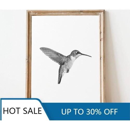Bird Print Minimalist Wall Art Canvas Painting Poster Black and White Hummingbird Photography Scandinavian Home Room Decor