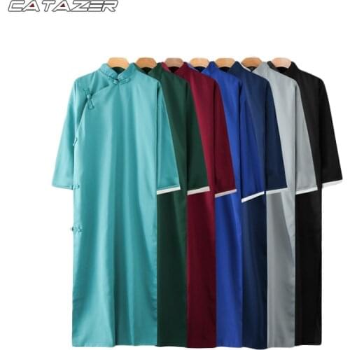 Men Oriental Clothing Chinese Style Traditional Tang Suit Crosstalk Gown Dress Fashion Casual Robe Cheongsam Stage Costume Hanfu