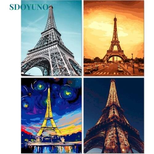 SDOYUNO 60x75cm Painting By Numbers DIY Paint By Numbers On Canvas Paris Tower Frame Digital Painting Landscape Draw Number