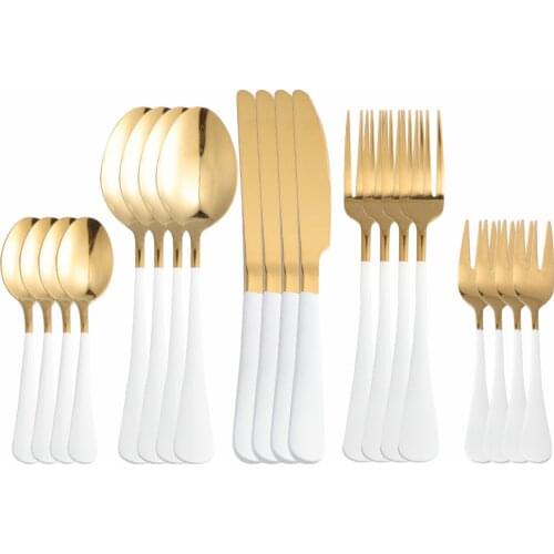 20Pcs Stainless Steel Cutlery Tableware Set White Gold Dinnerware Dinner Wedding Flatware Set Forks Knives Spoons Set Silverware