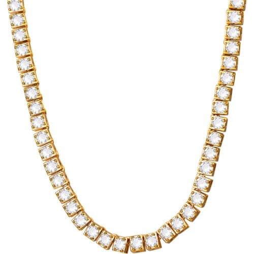 Punk Hip-Hop Gold/Silver Color Iced Out Simulated Clear AAA+ Cubic Zirconia Tennis Bling Chain Necklace N3540G