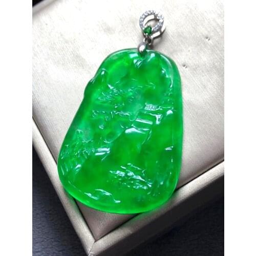 Natural Myanmar Green Jade Carven landscape Pendant Amulet jadite Hanging ornaments High Quality