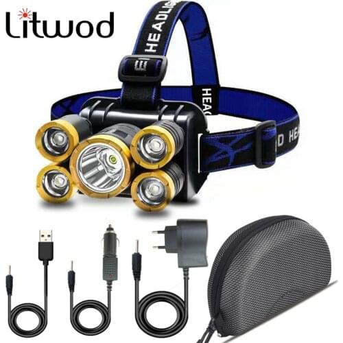 5 Led Headlamp Built in 18650 Battery USB Rechargeable Zoom Super Bright Waterproof Camping Lanterna Head Flashlight Lamp Litwod