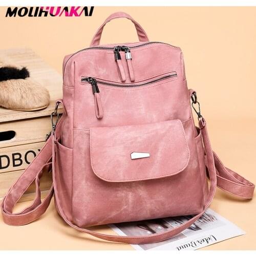 2021 New Fashion Style Ladies Backpack Brand PU Rucksack New Large Capacity School Bag Female Bag Designer Simple Knapsack
