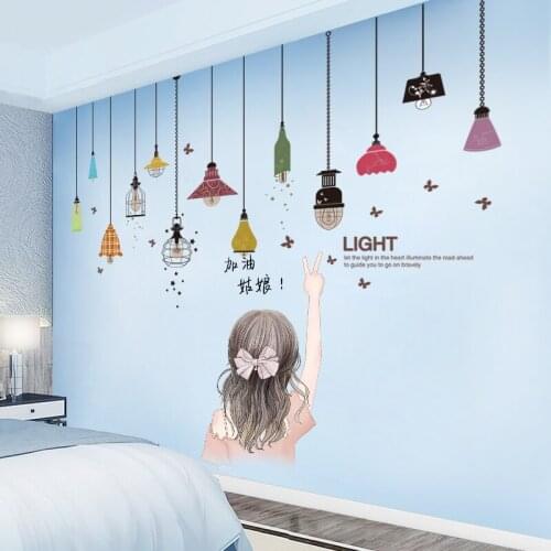 [SHIJUEHEZI] Cartoon Girl Wall Stickers DIY Chandelier Lights Wall Decals for House Living Room Kids Bedroom Nursery Decoration