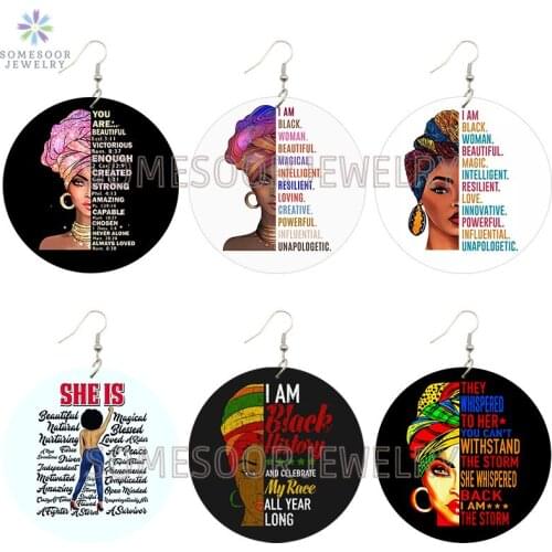 SOMESOOR Praise Black Woman African Wooden Drop Earrings Beautiful Magical Powerful Melanin Both Sides Printed For Women Gifts