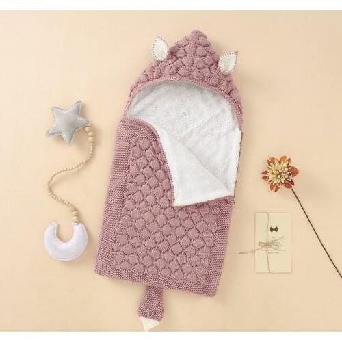 Baby Sleeping Bags Knitted Solid Newborn Swaddle Wrap Zipper Villus Warm Winter Toddler Infant Sleep Sack Fashion Cute Fox Ears