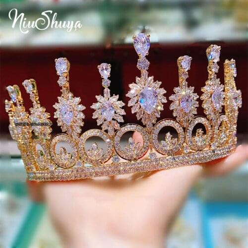 NiuShuya European Classic Cubic Zirconia Wedding Bridal Tiaras Engagement Crowns CZ Party Hair Jewelry Accessories Headpieces