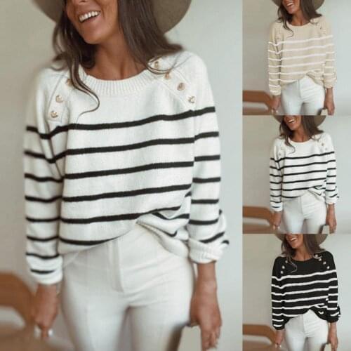 Sweater Popular Knitted Long Sleeve Top Pullover Women Autumn Sweater Horizontal Stripes for Daily Wear