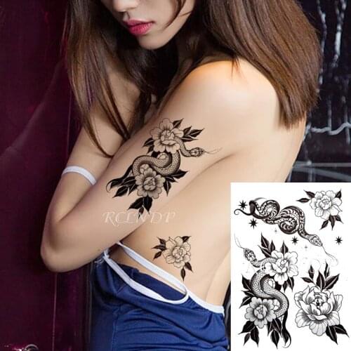 Waterproof Temporary Tattoo Sticker Snakes Flower Star Element Black Fake Tatto Flash Tatoo Arm Leg Body Art for Women Men girl