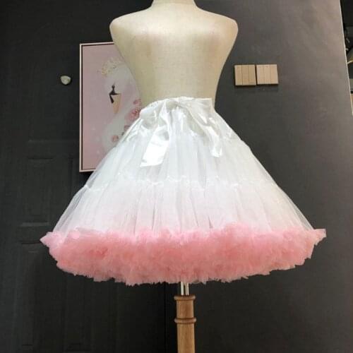 Womens Lolita Cosplay Petticoat A-Line Puffy Tutu Skirt Layered Pleated Tulle Ballet Dance Pettiskirts Elastic Waist Bowknot Cri