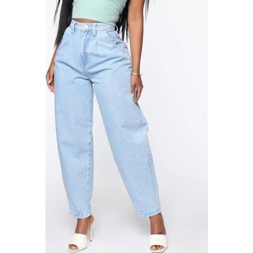 2021 New Washed Women Loose Casual Retro Mom Jean Denim Carrot Large Size Fashion Jeans High Waist Light Blue Harem Pants