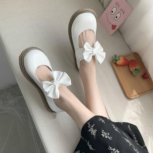Pu Sweet Loli Girls Female Kawaii Platform Japanese Cute Anime Lolita Shoes Women Harujuku Velcro Feminine Flats Mid Heel