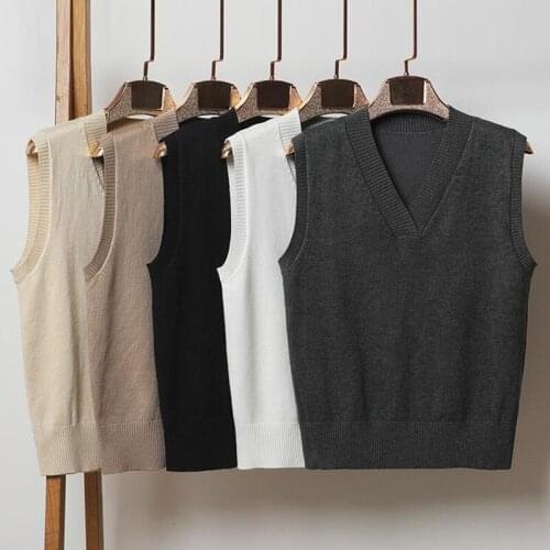 Vest Women 2021 All-match Knitted Sweater Vest Women Sleeveless Sweater Ladies V-Neck Pullover Tops Female Waistcoat Pull Femme