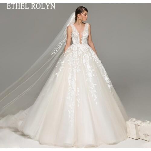 ETHEL ROLYN A-Line Wedding Dress 2020 Elegant Backless V-neck Bridal Beaded Appliques Princess Bride Dresses Vestido De Noiva