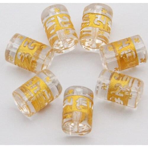 10pcs/lot Transparent Mantra Prayer Barrel Beads 8x12mm Glasses Loose Spacer Charm Beads for DIY Necklace Jewelry Accessories