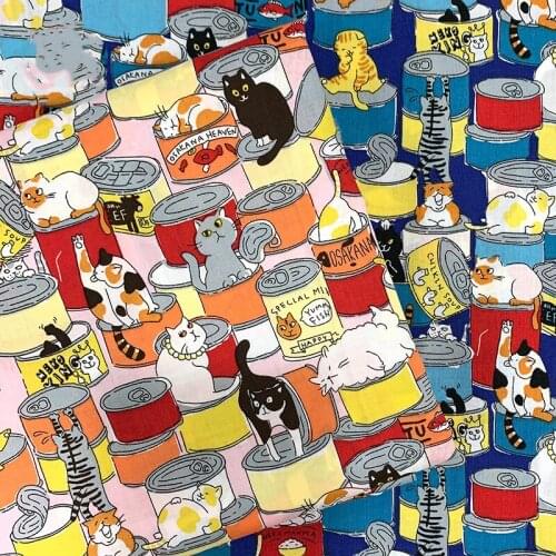 2021 Cartoon Cat Printed Children Fabrics 100% Cotton Summer Cloth Woven Tissu By Meters DIY Sewing Handmade Patchwork 50x145cm