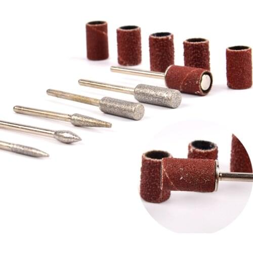 ZKO 6 PCS Nail Art Drill Bits And 6 Pcs Sanding Bands For Nail Drill Set Nail Electric Manicure File Metal Bit Tool Accessorys