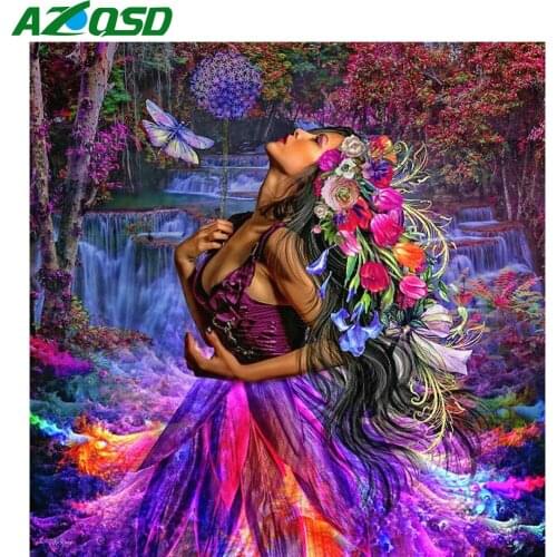 AZQSD Diamond Embroidery Woman Waterfall Mosaic Rhinestones Diamond Painting Portrait Cross Stitch Kits Needlework Home Decor