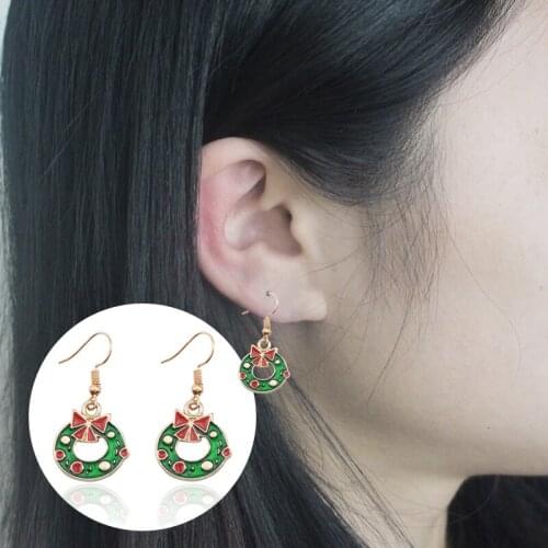 Bohemian Earrings For Women Cute Gold Enamel Santa Claus Bow Bell Pendant Drop Earrings Fashion Jewelry Gift 2020