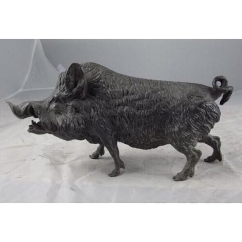 Fast shipping USPS to USA S3351 Chinese Old Copper Bronze Feng Shui Evil Lucky Wealth Wild boar Pig Art Statue