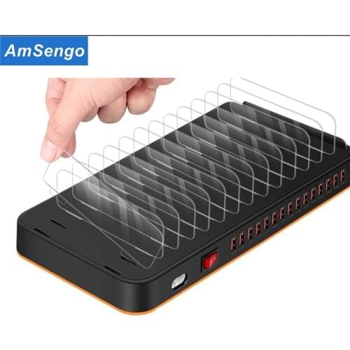 Amsengo Cellphone Fast Charger 15 USB Charging Station Dock For iPhone ipad Xiaomi Multi Ports Smartphones Tablet Charger 20A