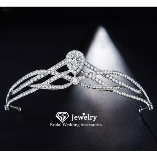 CC Crown Wedding Hair Accessories for Women Brides Hairwear Engagement Jewelry Tiaras and Crowns Simple Design Headdress CZ HS59